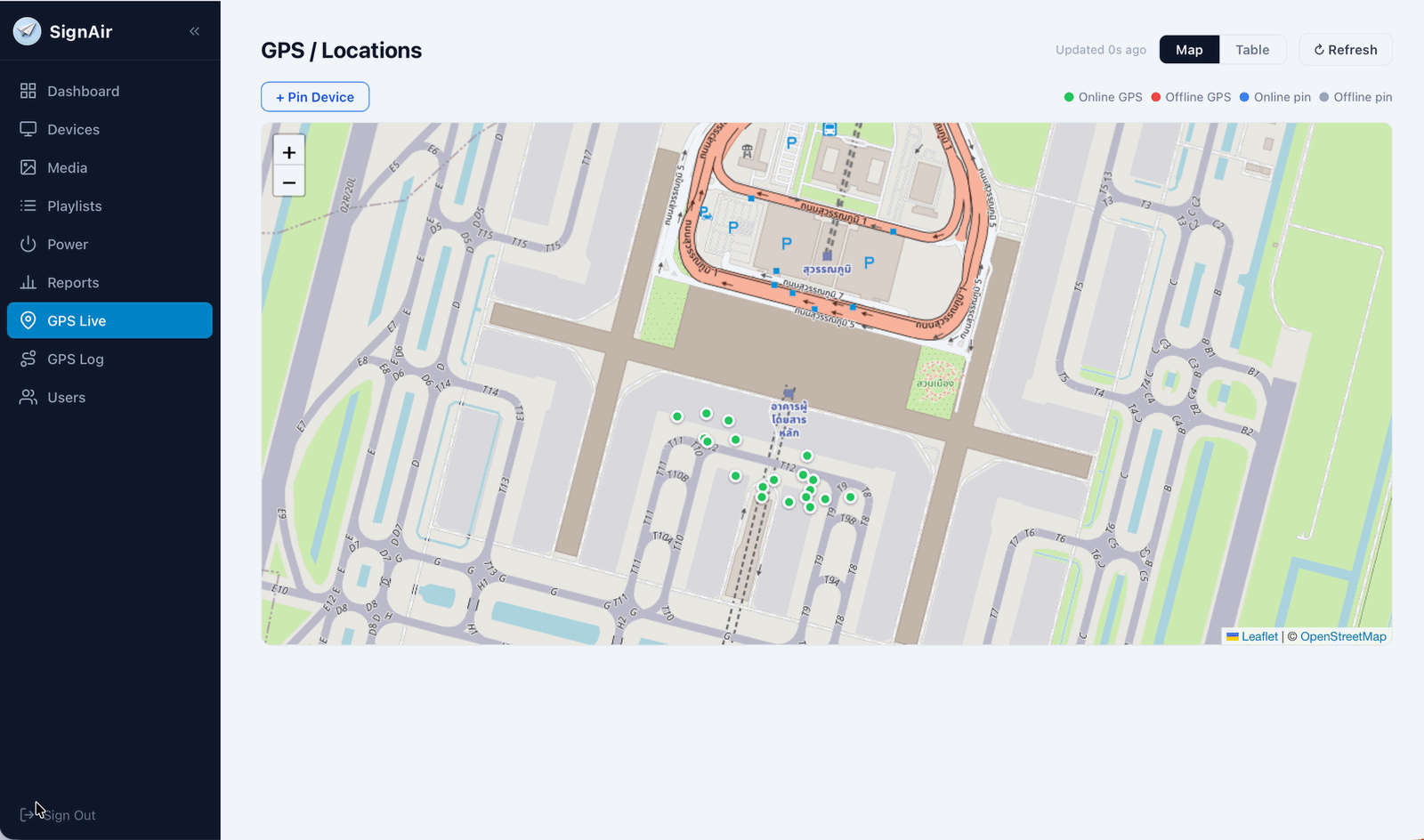 แผนที่ GPS Live แสดงหมุดตำแหน่งจอรอบอาคารผู้โดยสารสนามบิน